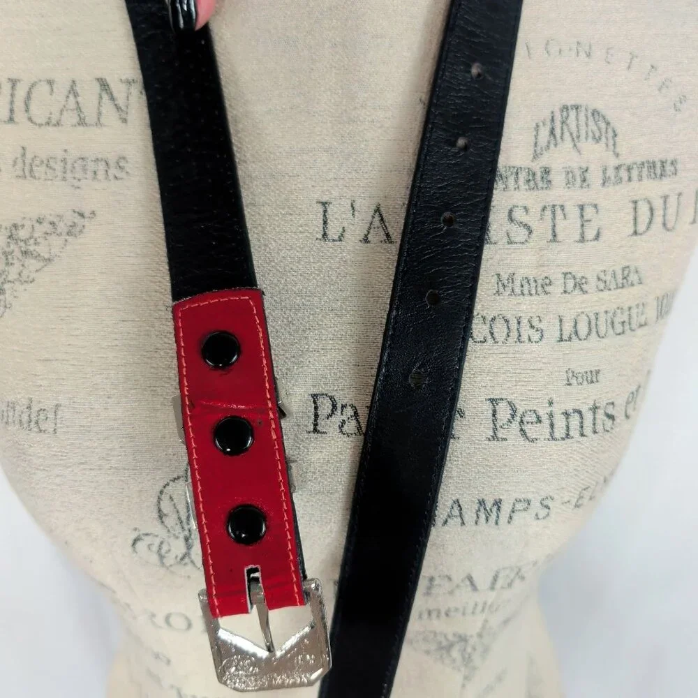 Vintage Apple Acc NY Red Leather Belt Small Studs